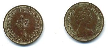 Великобритания 1/2 пенни 1974 Елизавета II (1952-2022) KM 914, Spink 4239 бронза 4110-1715