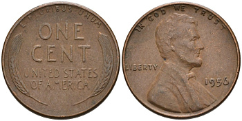 США 1 цент 1956 Линкольн KM А132 медь цинк 4564-254