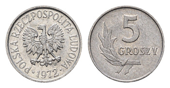 Польша 5 грошей 1972 Y A46 алюминий aUNC 4609-1135