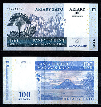 Мадагаскар 100 ариари (500 франков) 2004 Pick 86 b бумага UNC (пресс) 7485-64-3-2