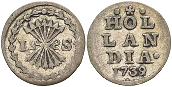 Голландия (Holland), Нидерланды 1 стивер 1739 KM 91 серебро 00-00