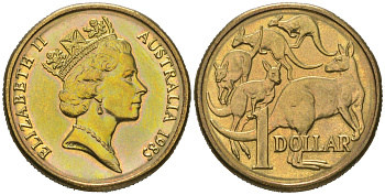 Австралия 1 доллар 1985 Елизавета II (1952-2022), кенгуру KM 84 алюминиевая бронза UNC 4619-1035