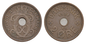Дания 2 эре 1928 N, Кристиан X (1912-1947) KM 827 бронза 4658-217