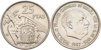 Испания 25 песет 1957(61) Франциско Франко (1939-1975) KM 787 медно-никель 4583-1033