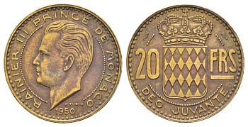 Монако 20 франков 1950 Ренье III (1949-2005) KM 131 алюминиевая бронза 4642-342
