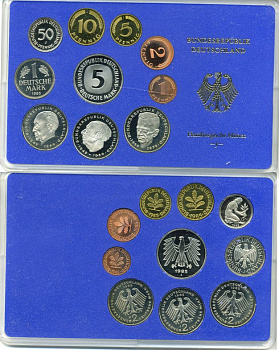 ФРГ государственный набор из 10 монет 1985 J    PROOF  3-5-3-14