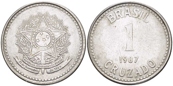 Бразилия 1 крузадо 1987 KM 605 нержавеющая сталь 217-1046