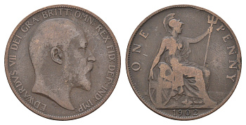 Великобритания 1 пенни 1902 Эдуард VII (1901-1910) KM 794.2, Spink 3990 бронза 4661-444