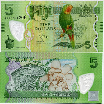 Фиджи 5 долларов 2012 попугай, игуана Pick 115 а пластик UNC (пресс) 449-29-1