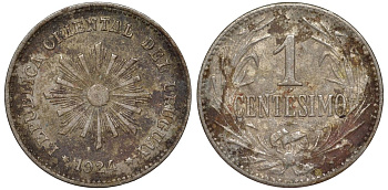Уругвай 1 сентесимо 1924 KM 19 медно-никель 4169-628