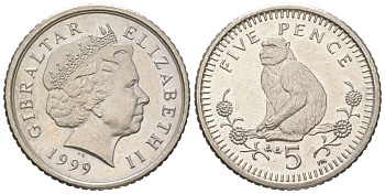 Гибралтар 5 пенсов 1999 KM 775 медно-никель UNC 4618-624