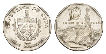 Куба 10 сентаво 2002 форт в Гаване Ла-Фуэрса KM 576.2, JMA MC20, Schoen 714 сталь плакированная никелем 4644-747
