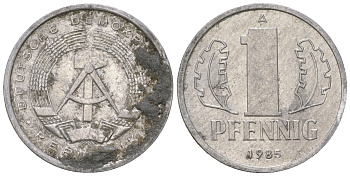 ГДР 1 пфенниг 1985 А KM 8.2 алюминий 4651-118