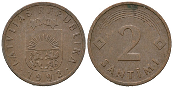 Латвия 2 сантима 1992 KM 21 сталь плакированная медью 4621-346