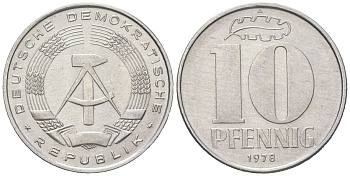 ГДР 10 пфеннигов 1978 A KM 10 алюминий 201-1019