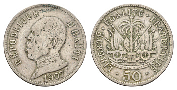 Гаити 50 сантимов 1907 Президент Пьер Нор Алексис KM 56 медно-никель 27-326