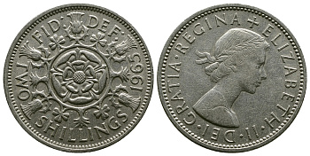 Великобритания 2 шиллинга (флорин) 1965 Елизавета II (1952-2022) KM 906, Spink 4146 медно-никель 4382-542