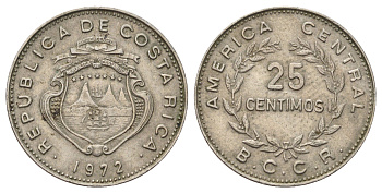 Коста-Рика 25 сентимо 1972 KM 188.2 медно-никель 4393-932