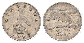 Зимбабве 20 центов 1997 мост Бирченоу KM 4 медно-никель 4656-741