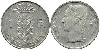 Бельгия 1 франк 1974 Belgique, Бодуэн I (1951-1993) KM 142.1 медно-никель 4382-1045