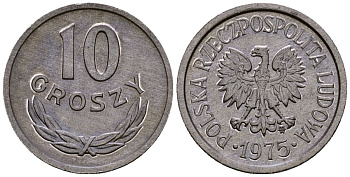 Польша 10 грошей 1975 Y AA47 алюминий 4164-966