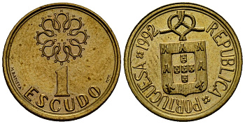 Португалия 1 эскудо 1992 KM 631 никель латунь 4164-1121