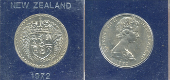 Новая Зеландия 1 доллар 1972 герб Новой Зеландии, Елизавета II (1952-2022), в оригинальной пластиковой упаковке KM 38.2 медно-никель UNC 06-059-3
