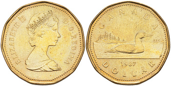 Канада 1 доллар 1987 Елизавета II (1952-2022), утка KM 157 никель плакированный алюминиевой бронзой aUNC 4114-914