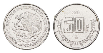Мексика 50 сентаво 2013 Mo KM 936 нержавеющая сталь UNC 4636-515