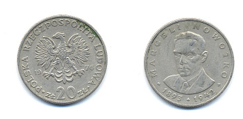 ПОЛЬША 20 ЗЛОТЫХ 1976 КРЕМНИЦА, МАРЦЕЛИЙ НОВОТКО KM 69 медно-никель 4379-622