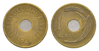 Турция 1 куруш 1949 KM 881 латунь 4651-829