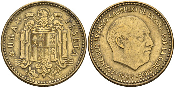 Испания 1 песета 1953 (56) Франсиско Франко (1939-1975) KM 775 алюминиевая бронза 3336-153