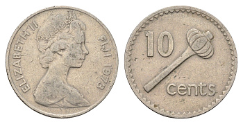 Фиджи 10 центов 1973 Елизавета II (1952-2022), булава KM 30 медно-никель 4698-1125