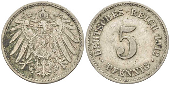 ГЕРМАНИЯ 5 ПФЕННИГОВ 1912 J KM 11, J. 12 медно-никель 105-158