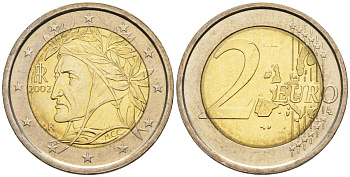 Италия 2 евро 2002 Данте Алигьери KM 217 биметалл UNC 4148-654