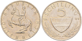Австрия 5 шиллингов 1989 KM 2889a медно-никель 4116-1012
