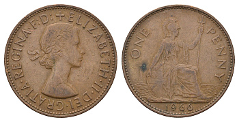 Великобритания 1 пенни 1966 Елизавета II (1952-2022) KM 897, Spink 4157 бронза 4692-726