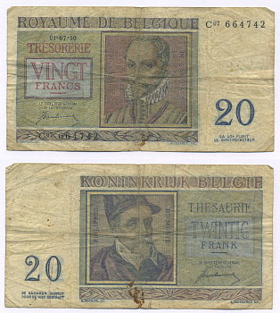 Бельгия 20 франков 1950 Орландо ди Лассо, Филипп де Монте Pick 132 a бумага 7457-48-2-1