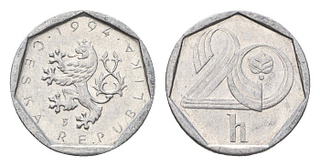 Чехия 20 геллеров 1994 KM 2.1 алюминий 4674-838