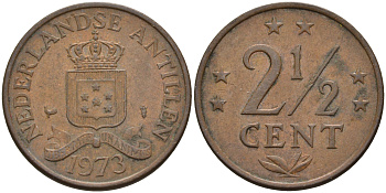 Нидерландские Антилы 2 1/2 цента 1973 Юлиана (1948-1980) KM 9 бронза 4595-415