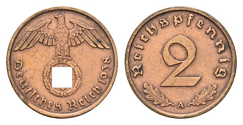 Германия 2 рейхспфеннига 1938 A KM 90, J. 362 бронза 4632-161