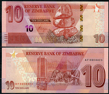 Зимбабве 10 долларов 2020 камни Чиремба, стадо буйволов Pick 103  бумага  UNC (пресс) 448-177-2