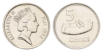 Фиджи 5 центов 1992 KM 51a сталь плакированная никелем UNC 4668-566