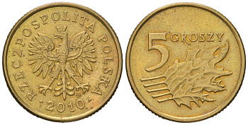 Польша 5 грошей 2010 MW KM 278 латунь UNC 4532-128