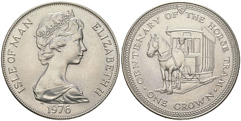 Остров Мэн 1 крона 1976 100 лет Конной железной дороге KM 38 медно-никель BU 00-1067-5-13