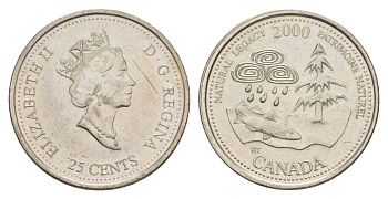 Канада 25 центов 2000 Миллениум - Природное наследие KM 382 сталь плакированная никелем aUNC 4631-652