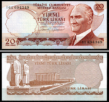 Турция 20 лир 1970 (1974) Кемаль Ататюрк Pick 187b бумага UNC (пресс) 446-96-1