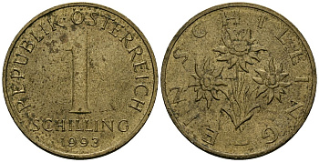 Австрия 1 шиллинг 1993 KM 2886 алюминиевая бронза 4167-1157