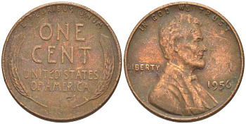 США 1 ЦЕНТ 1956 ЛИНКОЛЬН KM А132 медь цинк 218-651