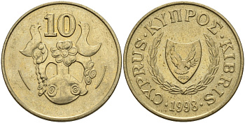 Кипр 10 центов 1998 KM 56.3 никель латунь 4141-1224